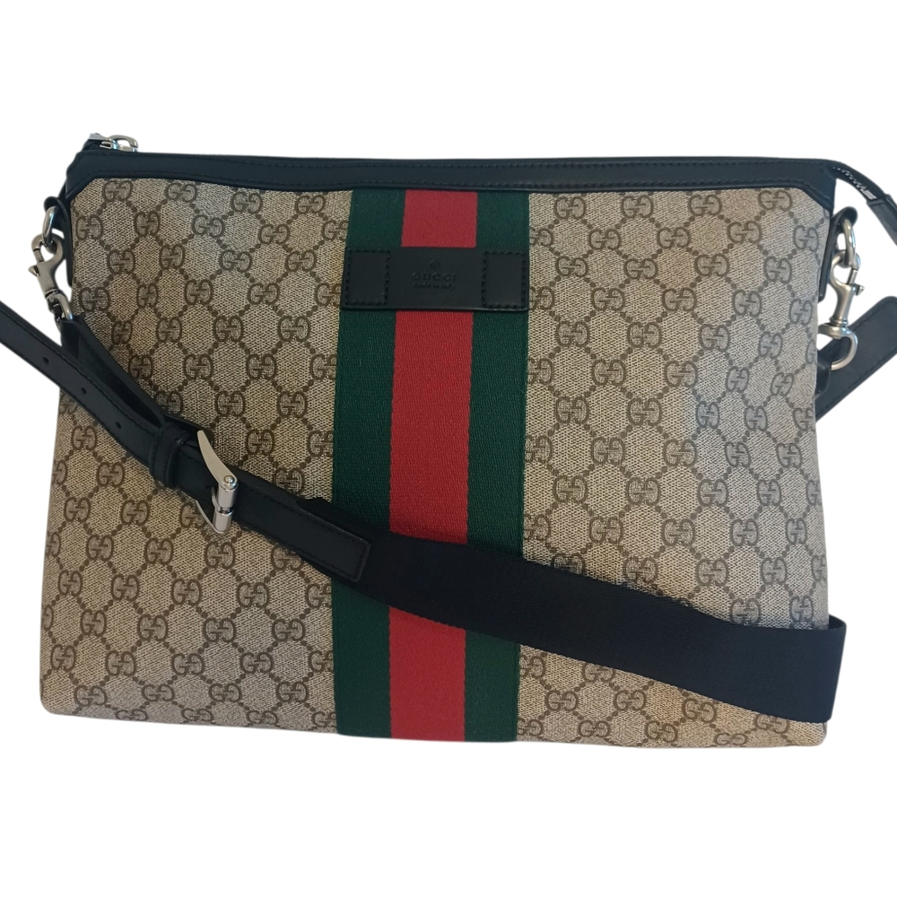 Gucci Supreme GG Leather Trim Unisex Messenger Crossbody Bag - Picture 2 of 13